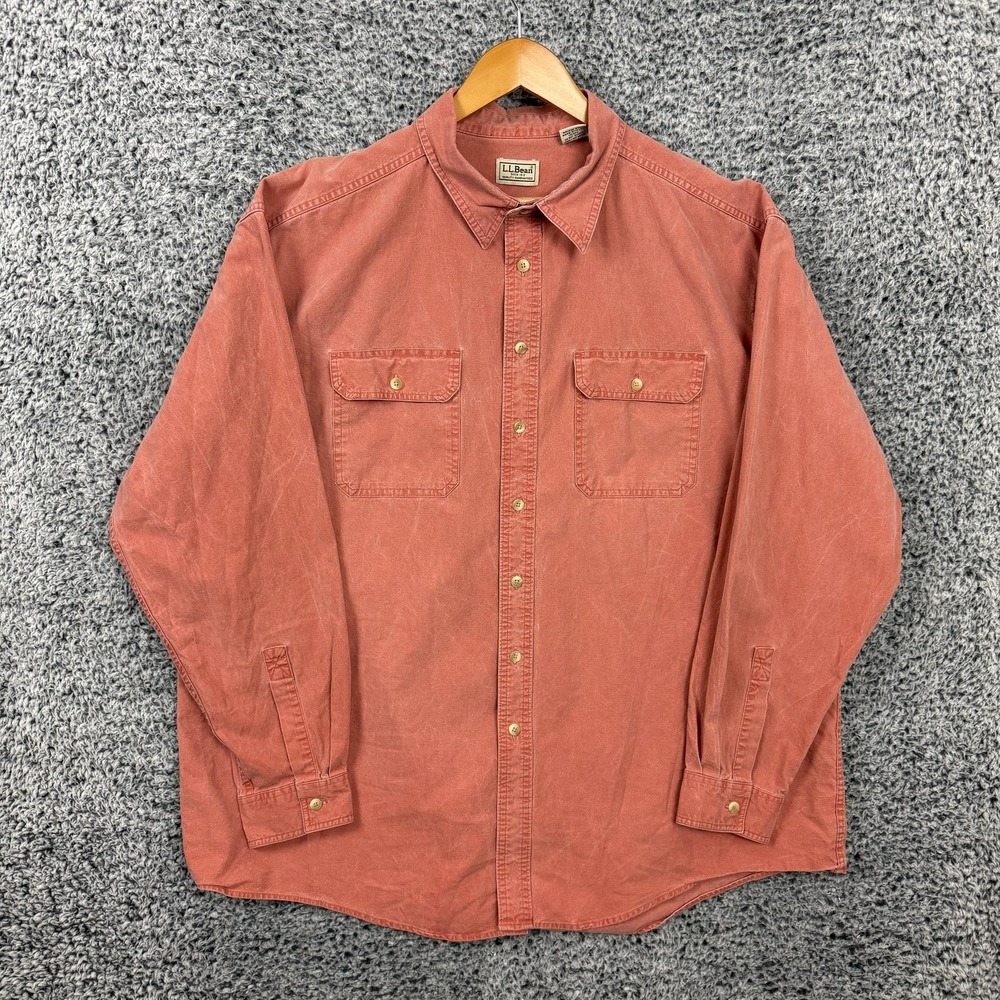 LL Bean Shirt Mens 2XLT Red Button Up Two Pocket Work Wear Made Canada Casual